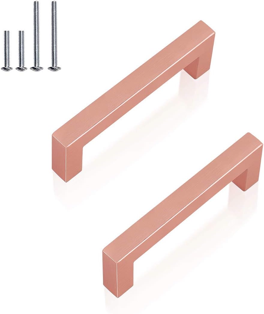 (6 Pack) Square Drawer Handles Rose Gold Pulls 31/2 Inch