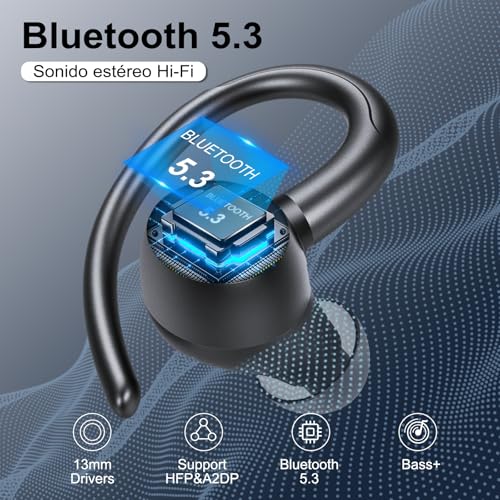 Miniatura 2 de Csasan Auriculares Inalambricos Deportivos, Auriculares Bluetooth 5.3 Hifi Estéreo Con Cancelación De Ruido Enc, Reproducción De 48h Pantalla Led Cascos Inalambricos, Control Táctil, Ip7 Impermeable