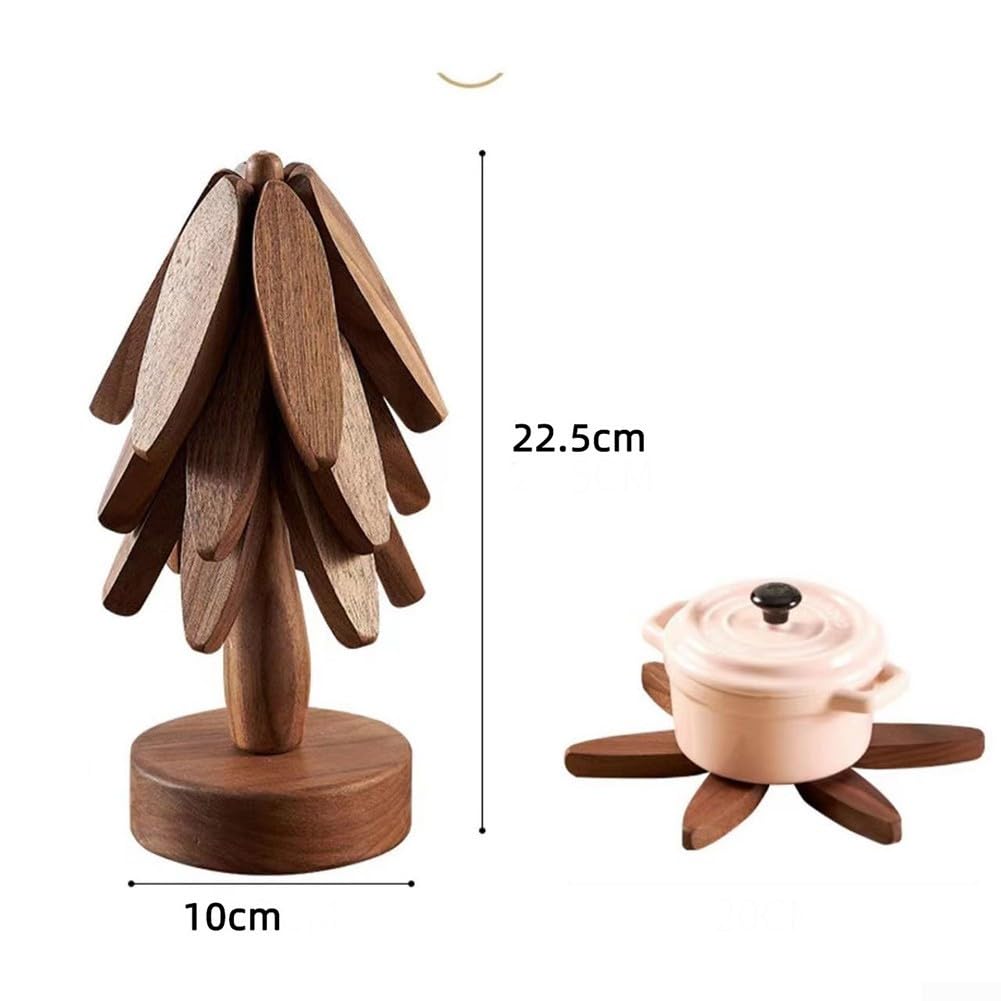 Comodo sottopentola pieghevole in legno, sottobicchiere in legno a forma di albero, perfetto per tutti i tipi di utensili caldi (B)