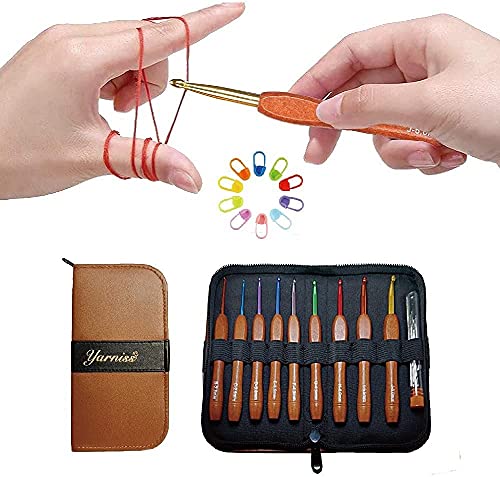 Yarniss Wooden Handle Crochet Hooks 2Mm(B)-6Mm(J), Comfortable Crochet Hooks Set With Storage Case #TOP3