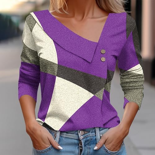 Blusa feminina outono 2024 manga longa assimétrica gola lapela solta floral gráfico túnica túnica sa