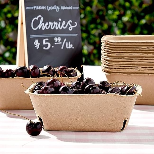 Juvale Pulp Fiber Berry Basket - 1 Pint, Brown, Rectangular, Modern, 60 Pack - Farmers Market & Farm Stand Supplies, Fruit & Vegetable Produce Containers