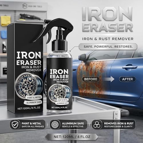 Iron Eraser Iron and Rust Remover, 2PCS Iron Eraser Rust Remover Spray for Car Wheels and Paint, Fast Acting Rust and Brake Dust Remover, 2026 New Professional Automotive Surface Cleaning (0A) - 3