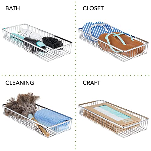 Mdesign Metal Farmhouse Kitchen Cabinet Drawer Organizer Basket Tray, Shallow Storage Bin For Cutlery, Serving Spoons, Cooking Utensils, Appliances, Gadgets, Unity Collection, 15" Long, 2 Pack, Chrome #TOP5