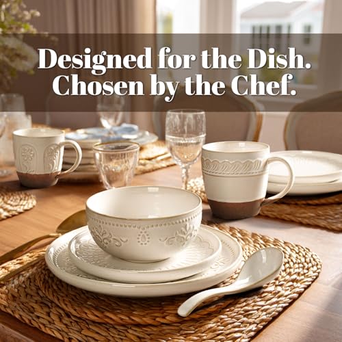 Artena Plates And Bowls Sets, 24 Pieces Dinnerware Sets, Dish Set For 6, Ceramic Kitchen Bowl And Plate Set, Embossed White Dishware Sets, Dishwasher & Microwave Safe (Damask Floral) by Artena - Used condition - Image 6