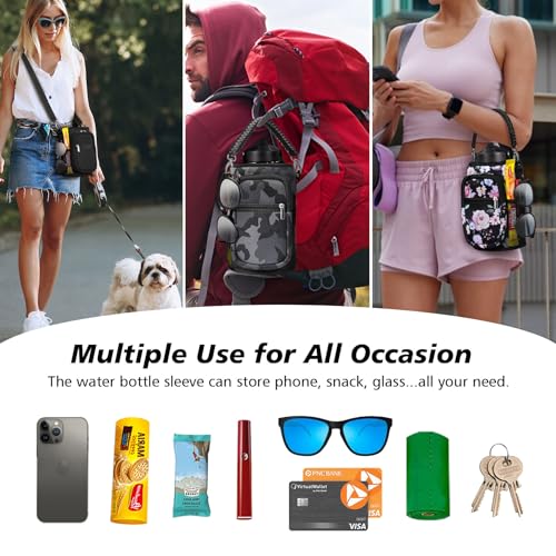 Image of Neoprene 128 oz Water Bottle Sleeve, Metal Water Jug Sling Bag with Paracord Handle & 4 Pockets, One Gallon Sport Bottle Crossbody Carrier Bag with Adjustable Shoulder Strap-Wild Rose