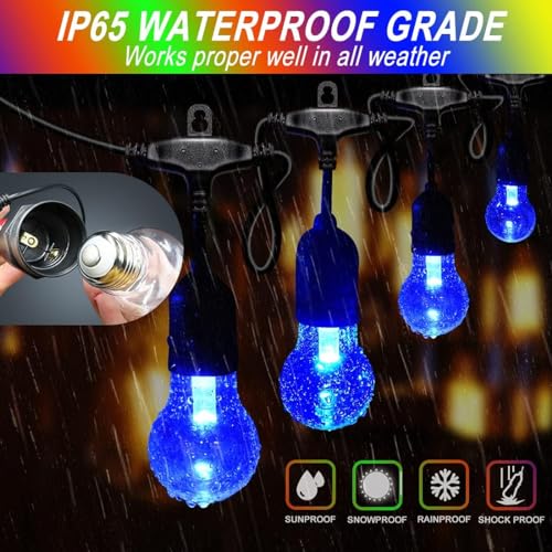 Auroraworld 144FT RGB Outdoor String Lights, Dimmable Color Changing Waterproof LED Patio Lights with Remote & E26 Shatterproof Edison Bulbs for Bistro Backyard Garden Party Decor by Auroraworld - Used condition - Image 2