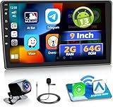 Hikity 2+64G Android 13 Double Din Car Stereo with Wireless Carplay Android Auto, 9 Inch Touch Screen Car Radio with Bluetooth GPS WiFi FM RDS SWC Mic AHD Backup Camera Voice Control