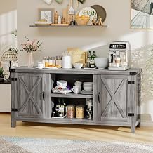 YESHOMY Farmhouse Buffet & Sideboard, 58" Kitchen Storage Cabinet with Adjustable Shelves & Doors, Wood Coffee Bar for Living Room, Entryway, Gray Washed
