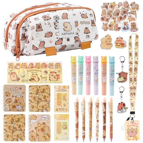 Estuche Capibara Papeleria Kawaii 67PCS Capybara Estuche Escolar Niña Chico Capybara Bolis Azul Pegatinas Capibara Llavero Cosas de Capibara Cuaderno Carpincho Estuche de Capibara Pencil Case Animal