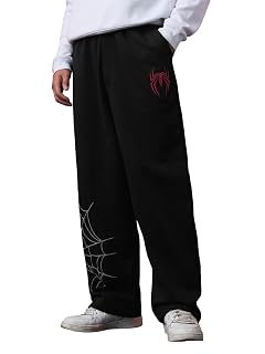 The Souled Store Spider-Man: Wallcrawler Men and Boys Elastic Waistband Black Embroidered Cotton Blend Oversized Fit Lightweight Fleece Korean Joggers