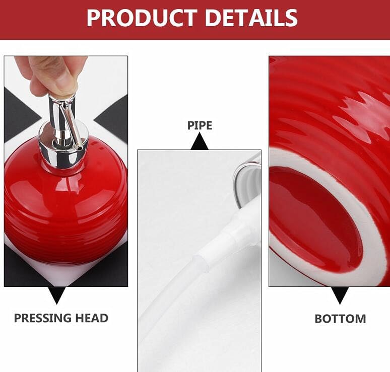 EatingBiting Red Easy-to-Clean Ceramic Hand Soap Dispenser Bathroom Countertop Decorative Accessories Soap Bottle Container for Essential Oils Lotions Wide Application