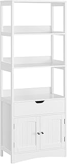 VASAGLE Bathroom Storage Cabinet, Freestanding Linen Tower, Tall Bookcase with 3 Open Shelves, 1 Large Drawer, 12.8 x 23.6 x 60.6 Inches, for Entryway, Kitchen, Study, White UBBC67WT