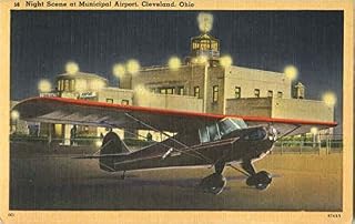 Night Scene At Municipal Airport Cleveland, Ohio OH Original Antique Postcard