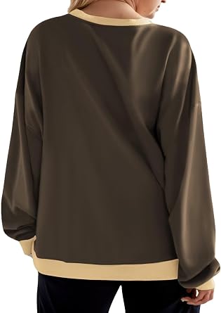 VOGRACE Womens-Plus-Size-Sweatshirts Casual Oversized Pullover Tops Crewneck Long Sleeve Color Block Tunic Outfits