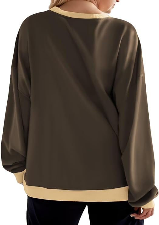 VOGRACE Womens-Plus-Size-Sweatshirts Casual Oversized Pullover Tops Crewneck Long Sleeve Color Block Tunic Outfits