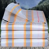 ♻【Material grueso】La lona está hecha de polietileno tejido, de doble capa y reforzado con sellado térmico de alta temperatura (por lo que habrá un cierto error de tamaño), revestimiento de doble cara y mangas triangulares de goma en las esquinas (no se permiten mangas triangulares de goma por debajo de los 6 m²). Lona reforzada duradera, ideal para uso en exteriores e interiores.