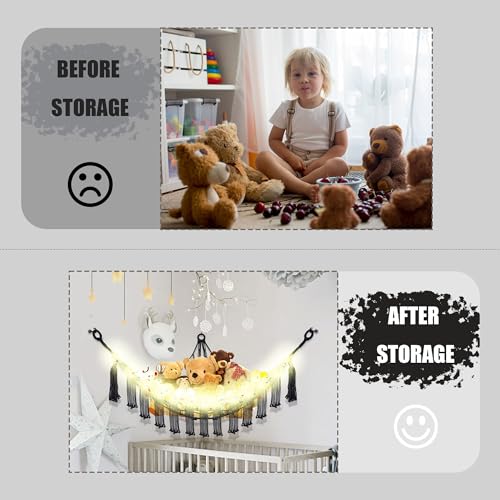 Image of CERETIA Stuffed Animal Hammock with LED Light, Large Stuffed Animals Storage Corner Plushie Net for Kids Room Decor, Jumbo Black