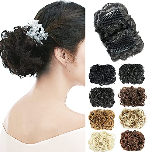 NOTICEME Short Messy Curly Dish Hair Bun Extension Clip in Ponytail Extension Scrunchie Chignon Tray Ponytail Hairpieces Easy Stretch hair Combs
