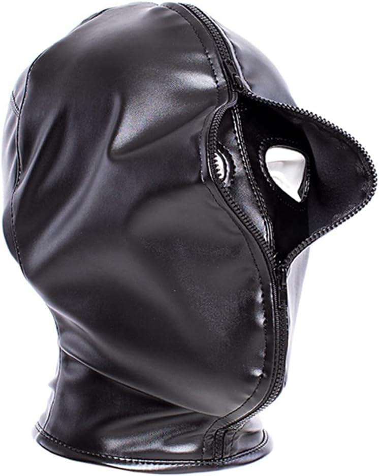 Full Face Double Layer Headgear - Zipper Restraint Head Hood Leather Bondage Masks BDSM Fetish Breathable Hood