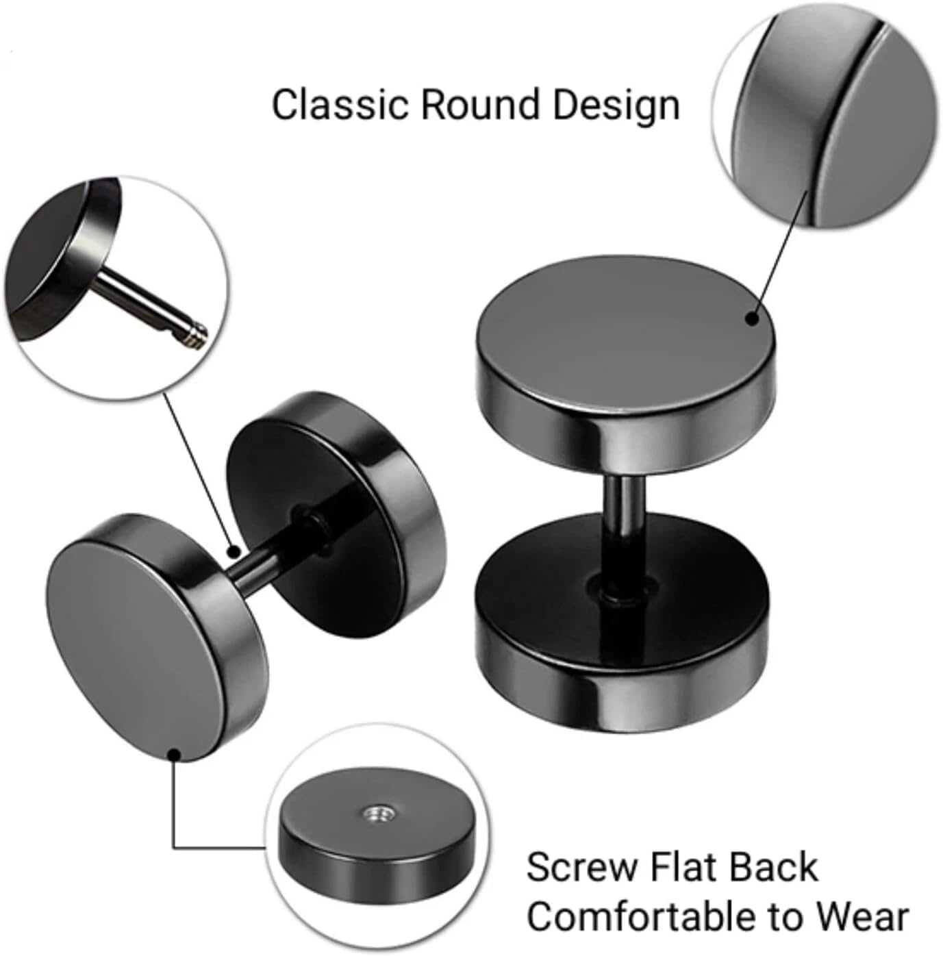 一粒ピアス ブラック 6点セット 6サイズ スタッドピアス メンズ black 黒 CZ ステンレス シック モノトーン モノクロ 片耳用  金属アレルギー対応 - 【SILVERKYASYA ギフトモール店】- プレゼント＆ギフトのギフトモール 6組 ブラック スタッド 低刺激性 フェイクゲージ ドットイヤリング 4-10mm ラウンドイヤースタッド 男女兼用