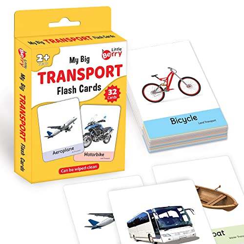 Image of Big Flash Cards for Kids: Transport | 32 Double-sided Picture Cards, Durable & Water Resistant | Early Learning & Development Toy for Preschooler & Toddlers 2-6 Years | Can Be Wiped Clean