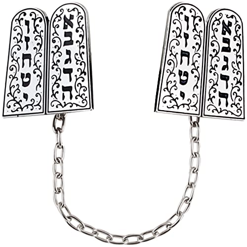 Image of Clips for Tallit Prayer Shawl, Made in Israel, Silver & Black Color wirh a Ten Commandments Luchot Design, 3CM / 3.5CM (3CM /3.5CM Each)