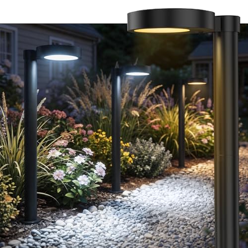 Solar Pathway Lights Outdoor, 4 Pack Solar Walkway Lights with Brightness Adjustable, 2 Color Modes Waterproof Outdoor Solar Light for Garden Yard Driveway Landscape Patio Lawn
