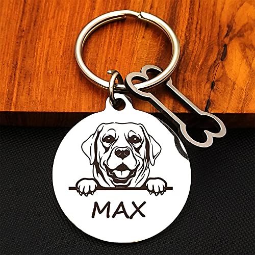Image of Jypr Customized Pet ID Tag Personalize Black Engraved Name Collar Tag for Your Loving Pet Dog, Cat, Puppy, Horse (Round Face Tag, 35 MM Diameter and 1.5 Thick with Little Bone Charm)