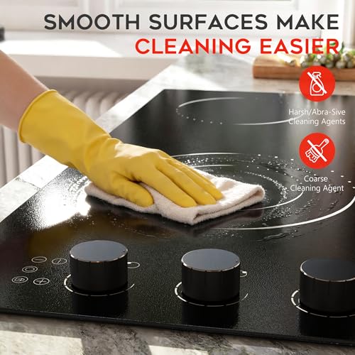 Image of Electric Cooktop 30 Inch Hobsir, 4 Burner Electric Stove Top 6700W, Dual-Ring Burner & Oval Burner, 9 Power Level, 30 Inch Cook top with Safety Lock, Timer, Black Knob