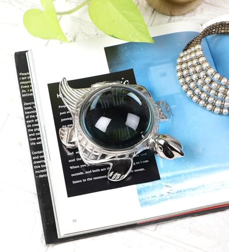 Decorative Turtle Magnifier Paperweight – 10X Zoom Antique Silver, Ideal