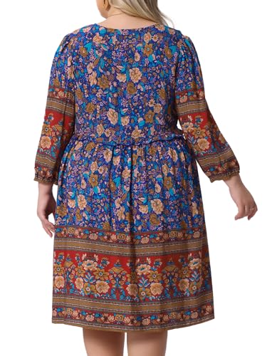 Image of Agnes Orinda Plus Size Summer Dress for Women Casual Boho Floral V Neck 3 /4 Sleeve Midi Short Beach Dress