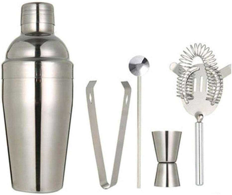 VIDI 5pcs/Set Stainless Steel Cocktail Shaker Kettle Bartender Drink Filterbar Tool Spoon Kit 250ml/350ml/550ml/750ml