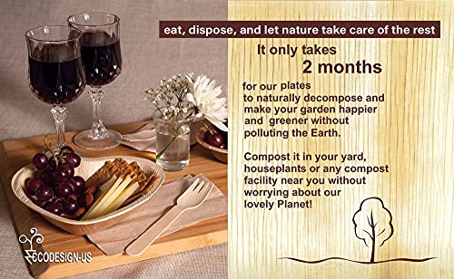 25 Heart Shaped Palm Leaf Plates Set With Forks And Napkins - Disposable Eco-Friendly Special Occasion Party Supply - I Love You Food Serving Idea #TOP5