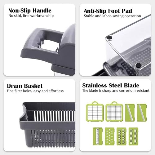 Kitchen Vegetable Slicer, Vegetable Chopper 14 in 1, Fruit, Vegetable Tools Manual Multifunctional Food Chopper Container For Different Kind of Vegetables and Fruits