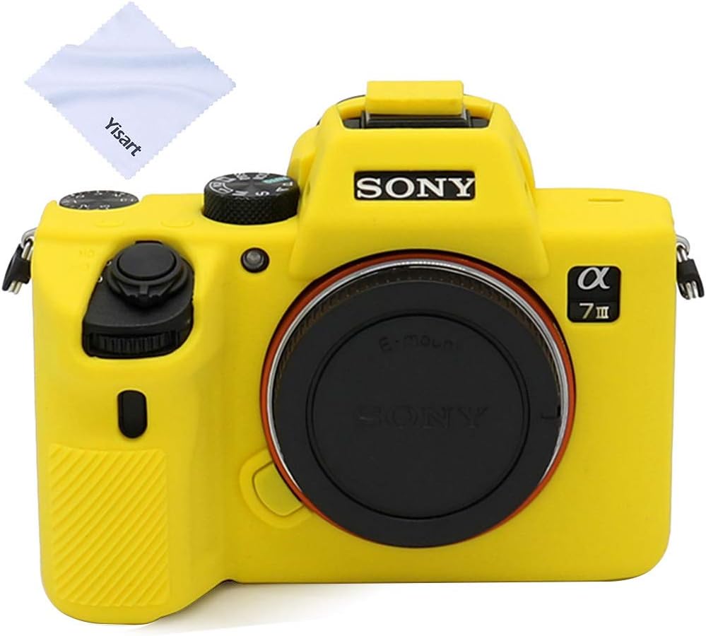 Sony A7iii A7Riii A7siii Case, Professional Silicone Rubber Case Cover Coverable Protective for Sony Alpha A7 iii A7r iii A7siii Camera + Microfiber Cloth (Yellow)