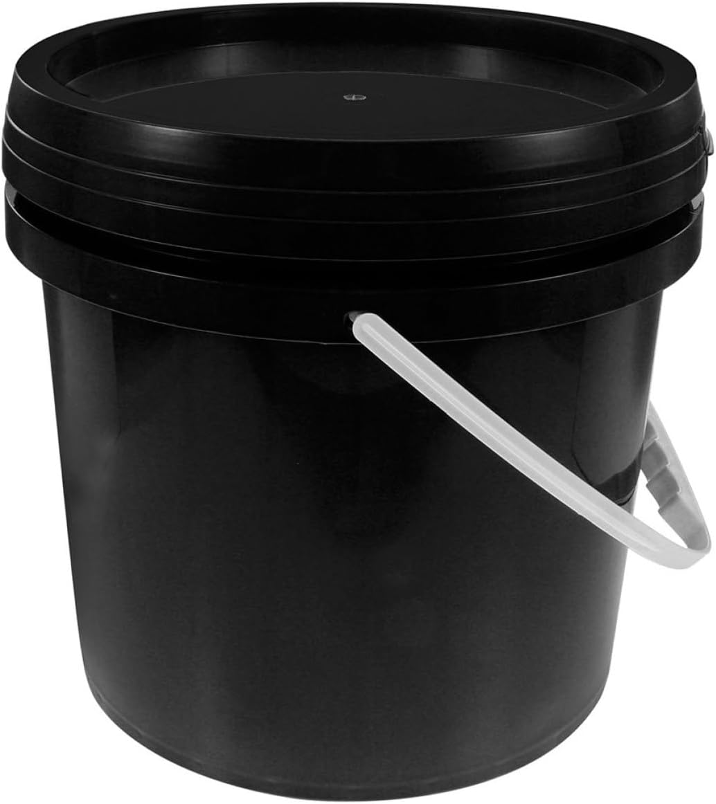 Zerodeko 5l Food Grade Plastic Paint Bucket with Lid Airtight Seal Black Pp Container for Paint Storage and Art Supplies Small Sturdy