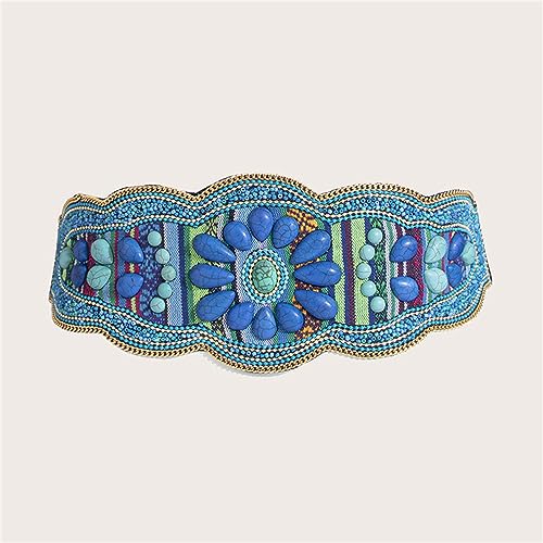 Bohemian Waist Belt Hand Beading for Travel Ethnic Photography Props Stretchy Belt Heavy Duty Colorful Beads, Green4