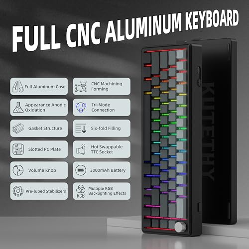 Image of 65% Layout Aluminum Shell Quick Release Wireless Mechanical Keyboard-Choc | 3-Mold Connection Layout Gasket Pre-Lubed Linear Switch,Side Printed PBT Keycap,NKRO,RGB Backlit Keyboard - Black Gradient