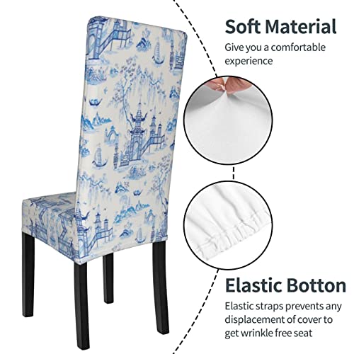 Halinny Retro Chinese Style Chinoiserie Blue And White Dining Chair Covers, Stretch Removable Washable Dining Chair Protector Slipcovers For Home, Kitchen, Party, Restaurant #TOP5