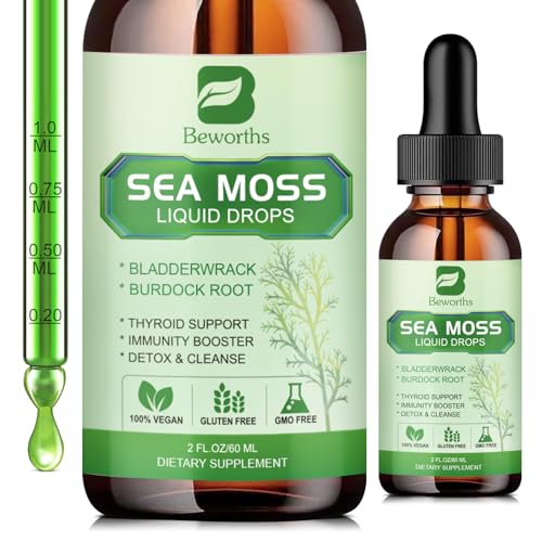B BEWORTHS Sea Moss Liquid Drops - Organic Irish Sea Moss Gel with Spirulina, Bladderwrack, Burdock...