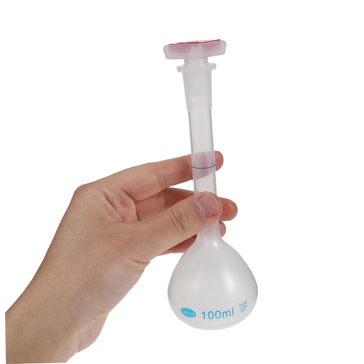 4pcs 100ml Plastic Volumetric Flasks with Stopper Set, Graduated Measuring Chemistry Flasks for Laboratory Solution Preparation and Liquid Measurement
