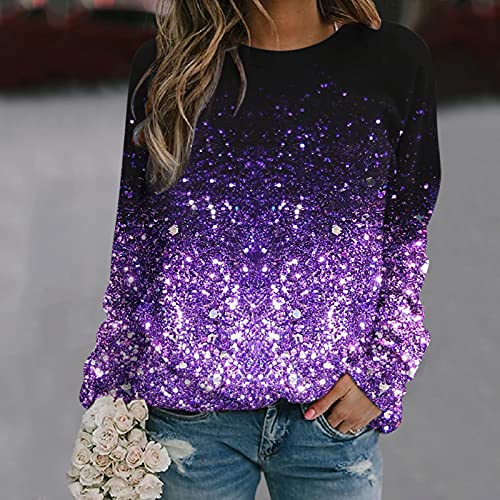 Blusa feminina de moletom com gola redonda estampada, casual, solta, manga comprida, blusa, moletom