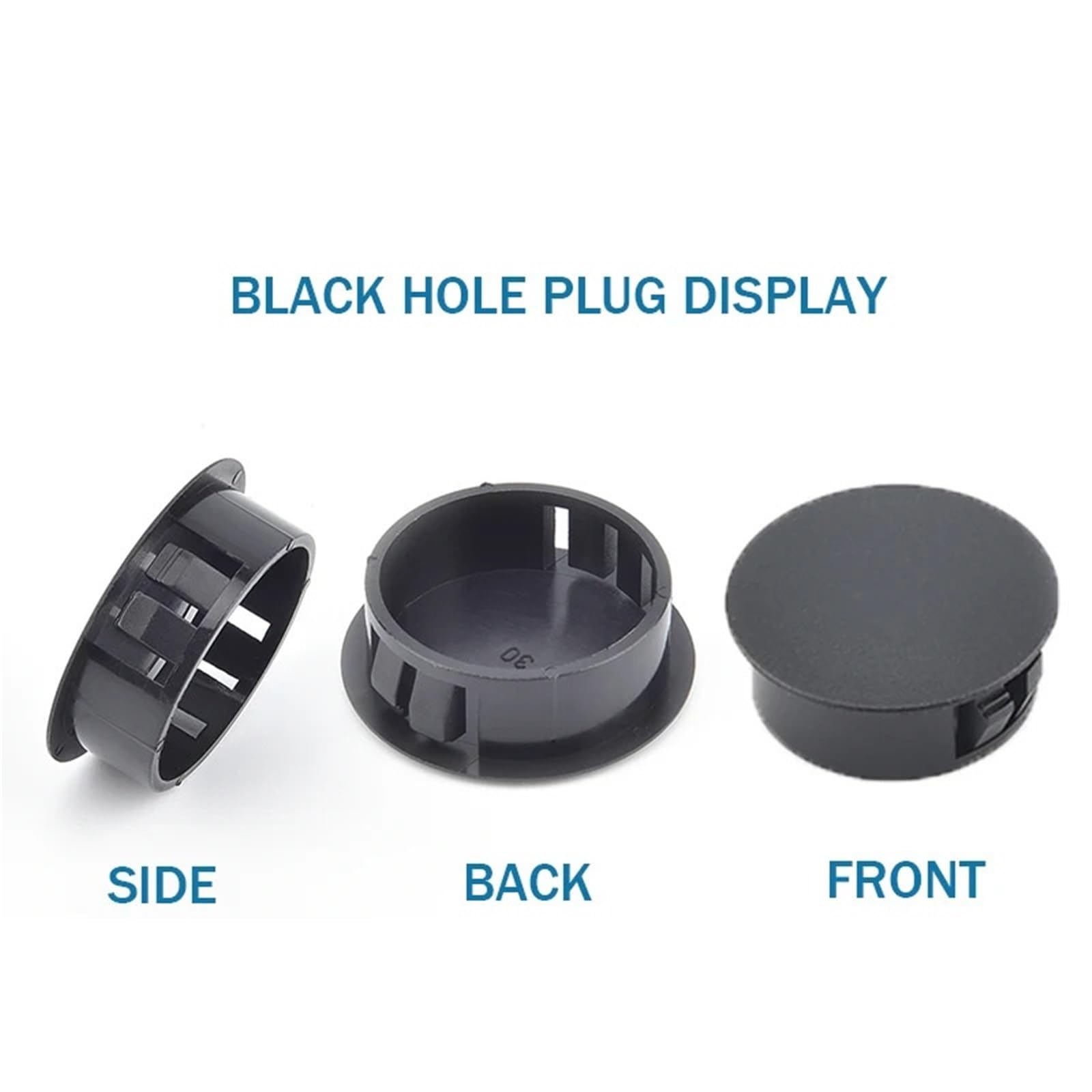 Tapones de plástico con agujero a presión, tapa de rosca negra, tapa de cierre de tapón de bloqueo blanco para muebles de armario (HP-60, 100 unidades, negro)