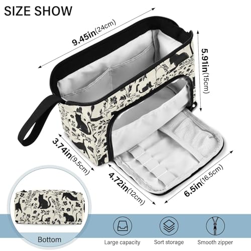 Image of Flowers Cats Big Capacity Pencil Pen Case Large Pencil Pouch | Portable Multi Compartment Zipper Pencil Bags Stationery Storage for Men Women College Office