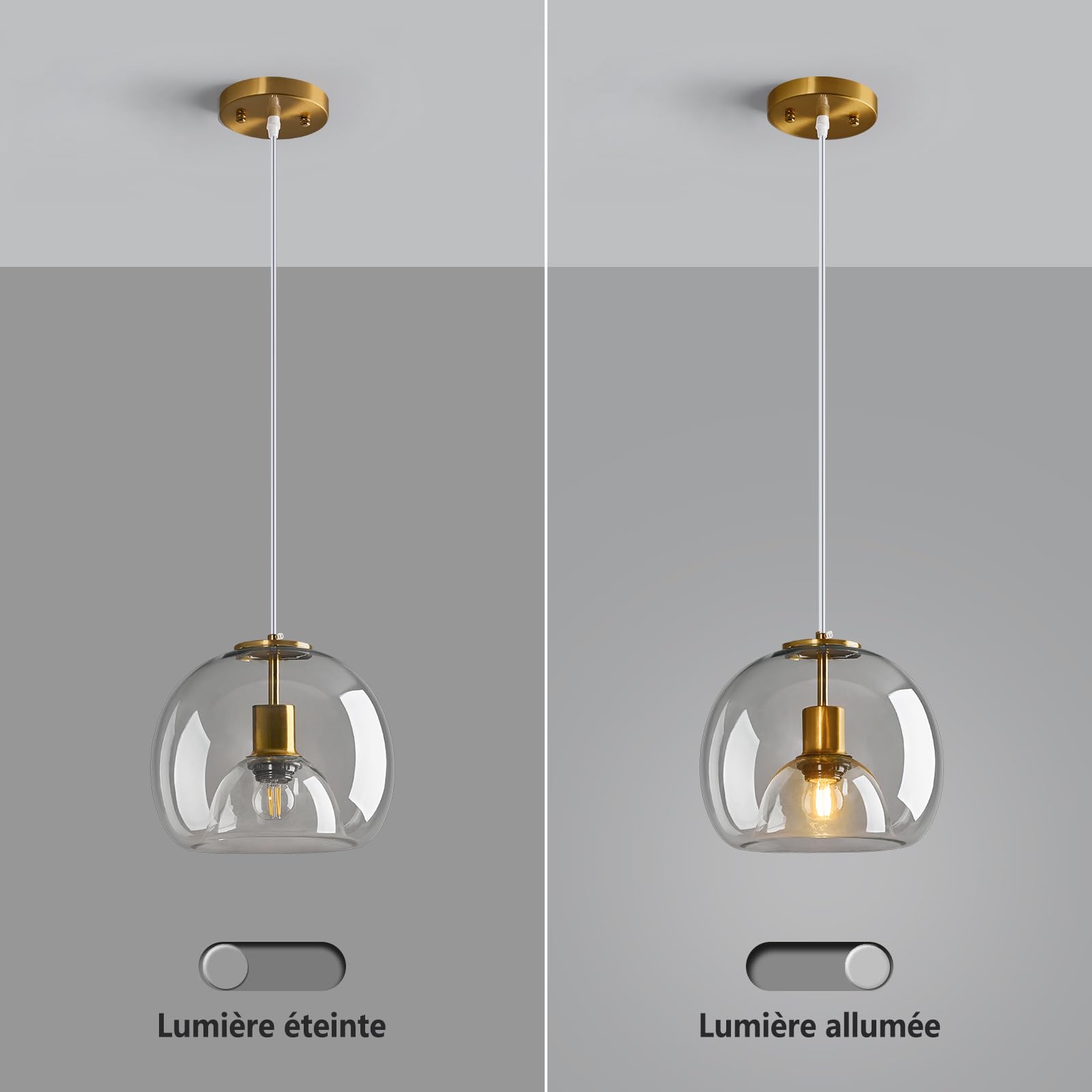 Lámpara colgante de cristal transparente, diseño de isla de cocina, color dorado-Flama E27 Lámpara de araña Retro Dormitorio Cocina Isla Restaurante