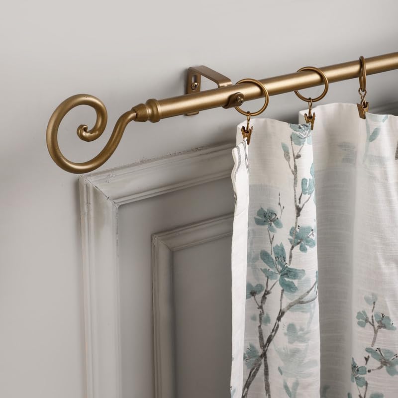 Image of The Decor Mart 48 inch-88 inch Adjustable Curtain Rod for Door & Windows with Brackets Set Curtains Hanging Extendable Iron Metal Pipe Holder with Spiral Metal Finial (19MM)