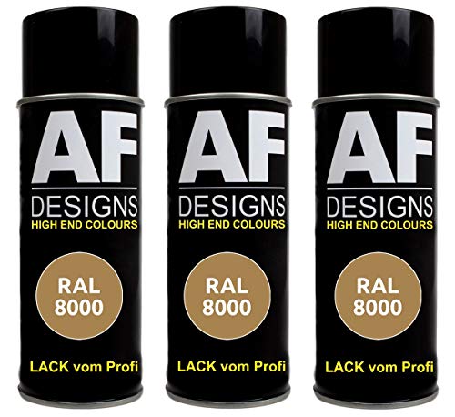 Alex Flittner Designs 3X Ral Pintura en Espray Pintura Coche Laca Colorida Lata de Aerosol RAL8000 Gruenbraun Mate