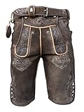 Traditionelle 3D Stickereien Enjoy Trachten Kurze Herren Lederhose mit Gürtel, Dunkelbraun, Speckig Walnussantik, Wildbockleder, Krone-D, Gr. 44-62 (Dunkelbraun,Gr.50)