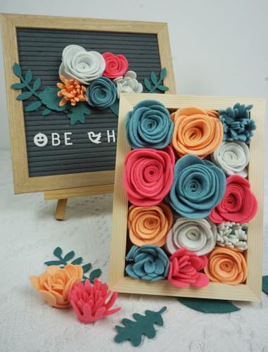 Image of BAZIMA Felt Flowers and Succulents Kit - DIY Wreaths, Vertical Garden, Baby Shower, Create Headbands - 20 Felt Flowers and 17 Leaves